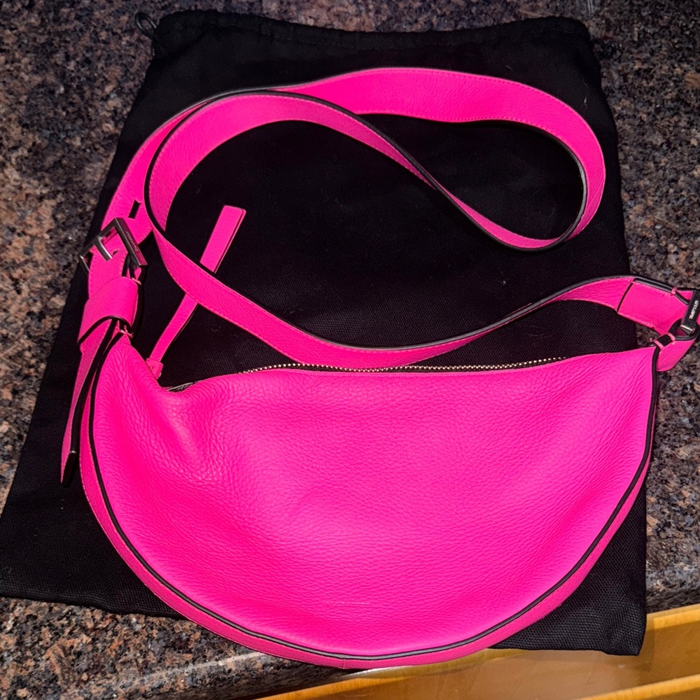All Saints Hot Pink Leather Crossbody Bag w/Adjustable Strap